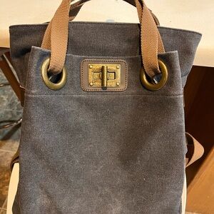 ZEDE Paris-Stylish Gray Canvas Tote Bag with brown handles